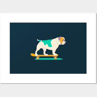 Skateboarding bulldog Posters and Art